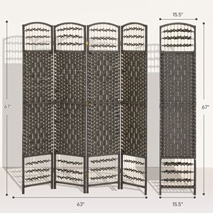 4-Panel Portable Folding <b>Screen</b> Room Divider 5.6FT Dark Gray <b>Decorative</b> Bamboo and Wood with Paper Material for Living Room - Product Image 3