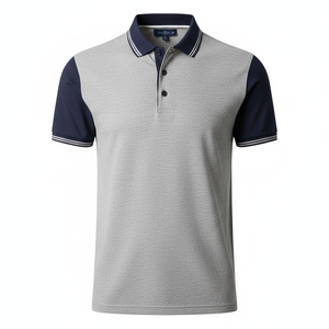Men's Cotton Pique <b>Polo</b> <b>Shirt</b> <b>Grey</b> Navy Colorblock Custom Logo OEM Manufacturer Wholesale Golf Casual Short Sleeve - Product Image 2