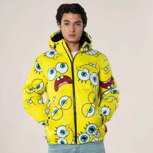 Chaqueta con capucha amarilla para hombre 2026 al por mayor, con estampado gráfico de cara de caricatura en toda la superficie, con cremallera, estilo casual, streetwear, abrigo de moda - Product Image 4