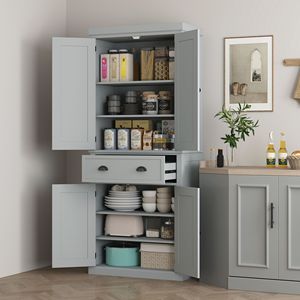 Armadio Dispensa Indipendente Grigio da 184 cm con Ante e Ripiani, Mobile da Cucina per Conservazione Alimenti - Product Image 2
