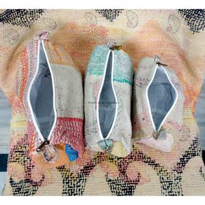 New Design Vintage Kantha Patchwork Tassel Zipper Closure Eco-Friendly 3-Pouch Set Cosmetic Bag for Wedding & Return Gifts - Product Image 5