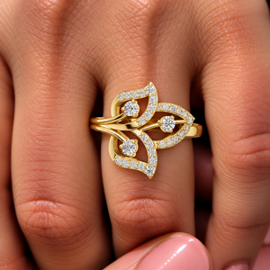แหวนเพชรทรงกลมเพาะเลี้ยงในห้องปฏิบัติการ ทองคำแท้ 14K 18K ดีไซน์ใบไม้หมุนวน แรงบันดาลใจจากธรรมชาติ น้ำหนัก 0.40 กะรัต DEF VVS แหวนแต่งงานคลาสสิก ODM - Product Image 2