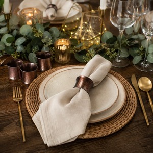 Anneaux de serviette en cuivre martelé faits à la main, décoration de table ronde rétro pour mariage, fête, dîner - Product Image 4