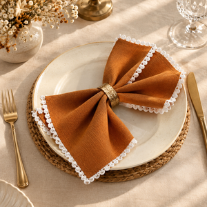 Servilletas Cuadradas de Lino 100% RIDHI, Color Marrón, Hechas a Mano, Ideales para Fiestas en Casa, Bodas, Estilo Rústico - Product Image 1
