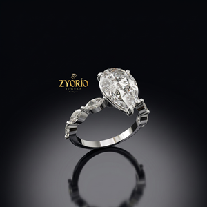 Anillo de Compromiso en Forma de Pera, Oro de 14K, Anillo con Diamante Cultivado en Laboratorio, Anillo de Boda con Acento Marquesa - Product Image 3