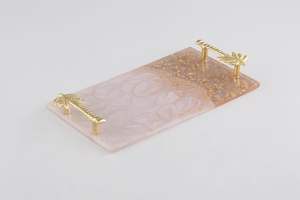 Bandeja de Resina con Asa Dorada en Forma de Palma para Servir, Regalar, Decoración del Hogar - Product Image 2