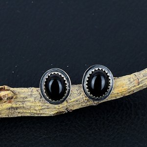 Hot Selling <b>Silver</b> Black Onyx Prong Setting Bohemian Vintage <b>Stud</b> Earrings Women Wedding Party Gift Wholesale Supplier India - Product Image 2