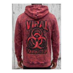 mens streetwear oversized hoodie viral domination <b>back</b> graphic print vintage acid wash pullover sweatshirt red biohazard heavy - Product Image 5