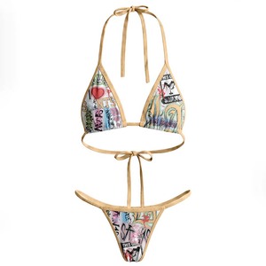 Premium 180 GSM Polyester Spandex Women <b>Bikini</b> <b>Set</b> Graphic Print <b>Triangle</b> Black Strap Custom Logo Women <b>Bikinis</b> <b>Set</b> - Product Image 3