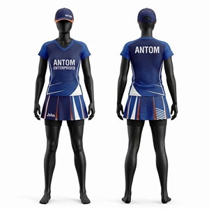 Conjunto de Uniforme de Netball Sublimado Personalizado para Mujer, Jersey Transpirable de Poliéster con Cuello en V, Falda Plisada con Pantalones Cortos para Ropa Deportiva de Equipo - Product Image 1