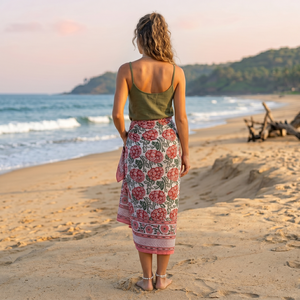 Paréo en coton imprimé à la main, motif floral rouge, léger, pour la plage, écharpe légère, couverture pour femme, logo personnalisé, respirant, vente en gros - Product Image 3