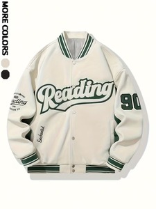OEM Manufacturer High Quality Varsity <b>Jacket</b> <b>Men</b> Preppy Style Embroidered Letter Logo Green <b>White</b> Baseball Bomber Varsity <b>Jacket</b> - Product Image 1