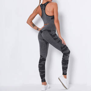 Ensemble de sport 2 pièces moderne pour femme, taille haute élastique sans couture, extensible, en Spandex/Nylon - Product Image 4