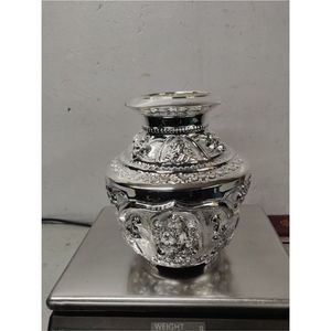 Silver Plated Brass Kalash Luxury Nakshi Work Puja <b>Lota</b> Metal Antique Hindu Temple Decorative Holy Water Pot Wholesale Supplier - Product Image 2