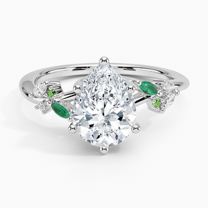 BOJ <b>Ring</b> 017 Pear Cut 925 <b>Silver</b> Arden Lab Diamond <b>Ring</b> with Lab <b>Emerald</b> Accents 2ct D Color VVS1 Moissanite GRA Certified - Product Image 1