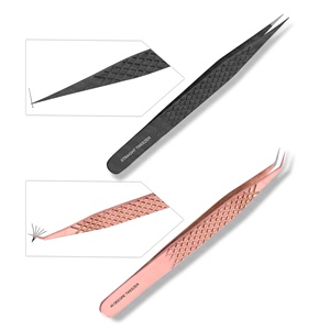 Pince à épiler diamantée de haute précision pour extension de cils droits Pointe dépoussiérée en couleur noire Plasma Marque privée - Product Image 1