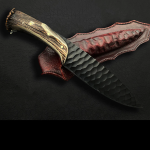 Cuchillo Artesanal para Camping y Caza con Hoja Recta de Acero Inoxidable, Mango de Cuerno con Recubrimiento en Polvo y Funda de Cuero. OEM/ODM Disponible. - Product Image 5