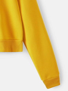 Sweat-shirt à capuche jaune pour femme, manches longues, fermeture éclair, couleur unie, tricoté en spandex/coton respirant, vêtement décontracté d'automne - Product Image 6