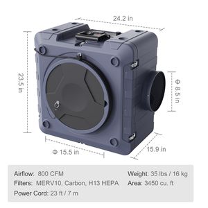 Purificateur d'air commercial empilable 800 CFM avec filtration 3 étapes MERV10, charbon actif H13 HEPA et générateur d'air négatif pour usage commercial - Product Image 4