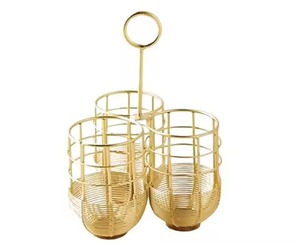 Modern Gold Metal <b>Caddy</b> Cylinder Shape Standing <b>Kitchen</b> Storage Holder Minimalist Design Durable Single Tier Tableware <b>Caddy</b> - Product Image 1