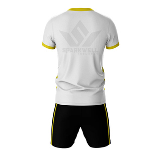 Men’s White V-Neck Soccer Jersey with Yellow Geometric Print, Short Sleeve Moisture-Wicking <b>Polyester</b> Sports <b>Shirt</b> - Product Image 6