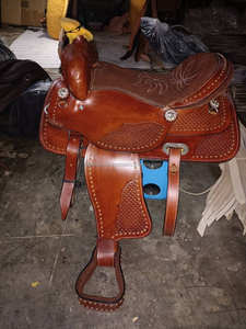 Selle en cuir véritable Siège pour cheval Selle de cheval confortable Selle de randonnée Western Pleasure pour une conduite confortable - Product Image 2