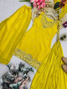 Nueva Colección: Traje Palazzo de Diseñador en Georgette Sintético Pesado con Bordado y Lentejuelas Completas, Top y Dupatta para Fiesta Tradicional - Product Image 5