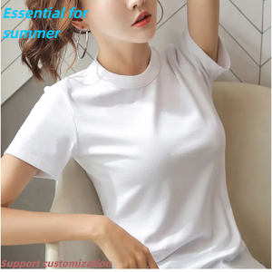 เสื้อยืดผู้หญิงแบบถัก ดีไซน์เรียบง่าย ผลิตตามสั่ง ขายส่ง ผ้าฝ้าย 100% คอกลม แขนสั้น สวมใส่สบาย แห้งเร็ว ระบายอากาศได้ดี - Product Image 1