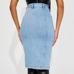 Trendy Light Wash Exposed Button Fly Midi Denim Skirt for Women Wholesale Rate Mid Waist Women Denim Skirt Women Casual Wear - Product Image 5
