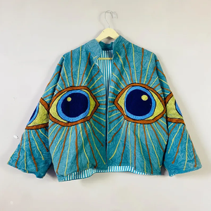 Veste kimono en velours Suzani faite à la main avec poche avant |   Couette matelassée respirante style bohème automne/hiver, 100 % coton, écologique - Product Image 1