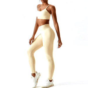 Conjunto Deportivo de Color Sólido Personalizado en Oferta, Conjunto de Yoga con Leggings de Cintura Alta para Mujer, Ropa Deportiva para Entrenamiento - Product Image 1