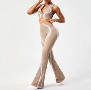 Conjunto de Yoga Ecológico de 2 Piezas para Mujer, Top sin Mangas y Pantalones Acampanados de Cintura Alta con Tela Elástica en Cuatro Direcciones para Entrenamiento - Product Image 3