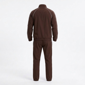 Unisex Retro Chocolate Brown Piped <b>Tracksuit</b> Set Vintage <b>90s</b> Style White Contrast Piping Waterproof Lightweight Windbreaker - Product Image 4