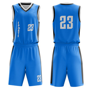 Ensemble short et maillot de basket personnalisé unisexe respirant 100 % polyester pour l'été, impression par sublimation, taille élastique, col en V, service OEM - Product Image 1