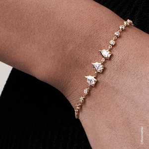 Modern Line <b>Bracelets</b> Wholesale 14k 18k <b>Solid</b> Gold Mix Pear Round Lab Grown Diamonds Prong Set Adjustable 7 Inches Manufacturer - Product Image 2