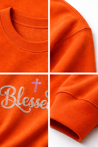 Sudadera con Logotipo Personalizado para Hombre, Color Naranja, Gráfico con Pedrería “Blessed”, Corte Holgado, Ropa Casual, Moda Urbana - Product Image 5