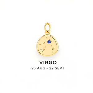 Colgante de Moneda del Zodíaco Virgo Bañado en Oro con Piedra de Nacimiento Azul, Colgante Minimalista de Disco de Horóscopo para Fabricación de Joyas y Collares - Product Image 1