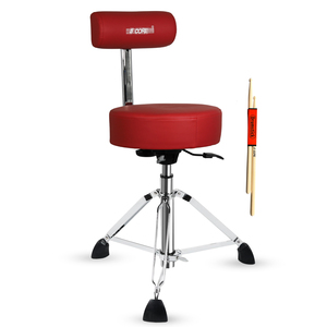 Siège de batterie 5 brins métalliques avec dossier, tabouret rembourré de 4 po, réglage pneumatique, chaise de batteur de 25,5 po, capacité de 20 kg - Product Image 1