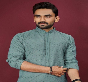 Soft <b>silk</b> <b>kurta</b> for men with classic Lucknow style embroidery traditional ethnic wear for festive and special occasions - Product Image 4