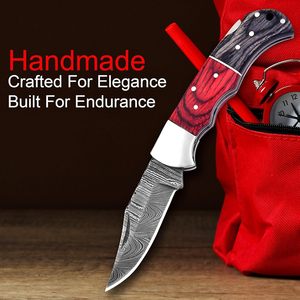 มีดพับดามัสกัสคุณภาพสูงแบบสั่งทำพิเศษสำหรับผู้ชาย มีดพกพาสำหรับการเอาชีวิตรอดและการล่าสัตว์ ด้ามไม้ ของขวัญ - Product Image 2