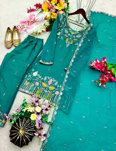 Women Fashion Nc Moss Silk Embroidery And Sequence Work <b>Top</b> And Palazzo With Nc Moss Silk Embroidery And Sequence Work Dupatta - Product Image 3