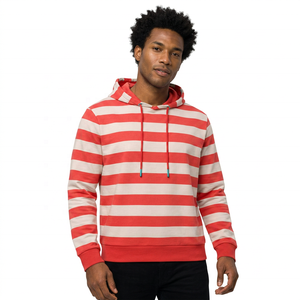 Sudadera con Capucha a Rayas Unisex, Corte Regular, Tejida, Informal, para Otoño, con Patrón Rojo y Blanco - Product Image 2