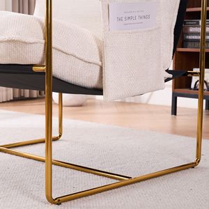 Beige <span class=keywords><strong>Set</strong></span> kotak 2 kursi, kerangka logam berlapis emas, bantal busa hancur lapisan kain, lengan gantung kantong ruang tamu - Product Image 6