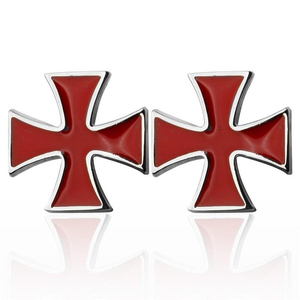 Pendientes Personalizados de la Cruz Roja de los Caballeros Templarios en Tono Plateado, Accesorios Formales para Camisa de Hombre, Joyería Ceremonial, Regalo - Product Image 2
