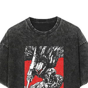 Washed <b>Black</b> Cotton T-Shirt Men Round Neck Short Sleeve Casual Shirt With <b>Red</b> Graphic Print Front Street Style Summer <b>Top</b> - Product Image 2