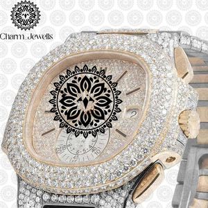 Charm Jewells Men's Luxury Stainless Steel Watch 40mm Case <b>Chronograph</b> Mechanical Movement Glass Dial Push Button Hidden Clasp - Product Image 2