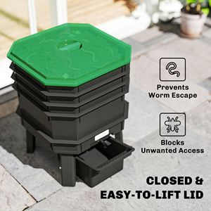 Composter per vermi a 4 scomparti da 7,4 galloni, verde scuro, per interni/esterni, con aeratore per il riciclo dei rifiuti alimentari - Product Image 5