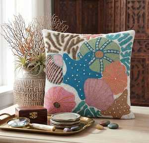 Housse de coussin marine solide faite à la main, design moderne européen, ornée de perles, pour salon - Product Image 1