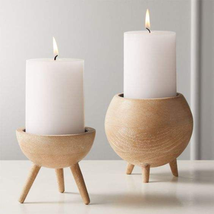 Hot Selling Set of 2 Wooden <b>Candle</b> Pillar Holder Modern Design Natural Colour <b>Taper</b> <b>Candle</b> Holder for Christmas Decoration - Product Image 1