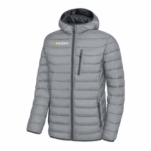 Husky <b>Men's</b> Hooded Puffer <b>Jacket</b> Gray Windproof <b>Winter</b> Casual Zipper Front Solid Color Polyester Wadding Regular Fit - Product Image 2